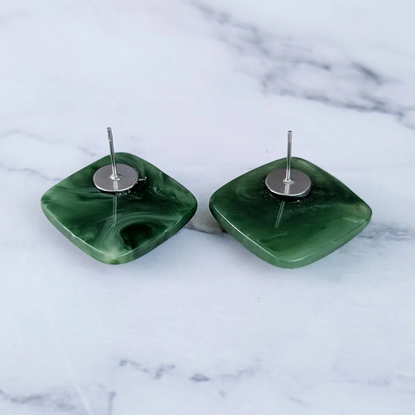 Vintage Stud Earrings Pretty & Chunky Green 1 & 1/8" Retro Statement - Image 8