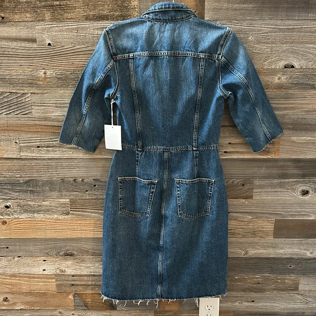 Etica Denim Snap Front 3/4 Sleeve Raw Hem Jordyn Trucker Jean Dress Size S NWT Blue - Image 8