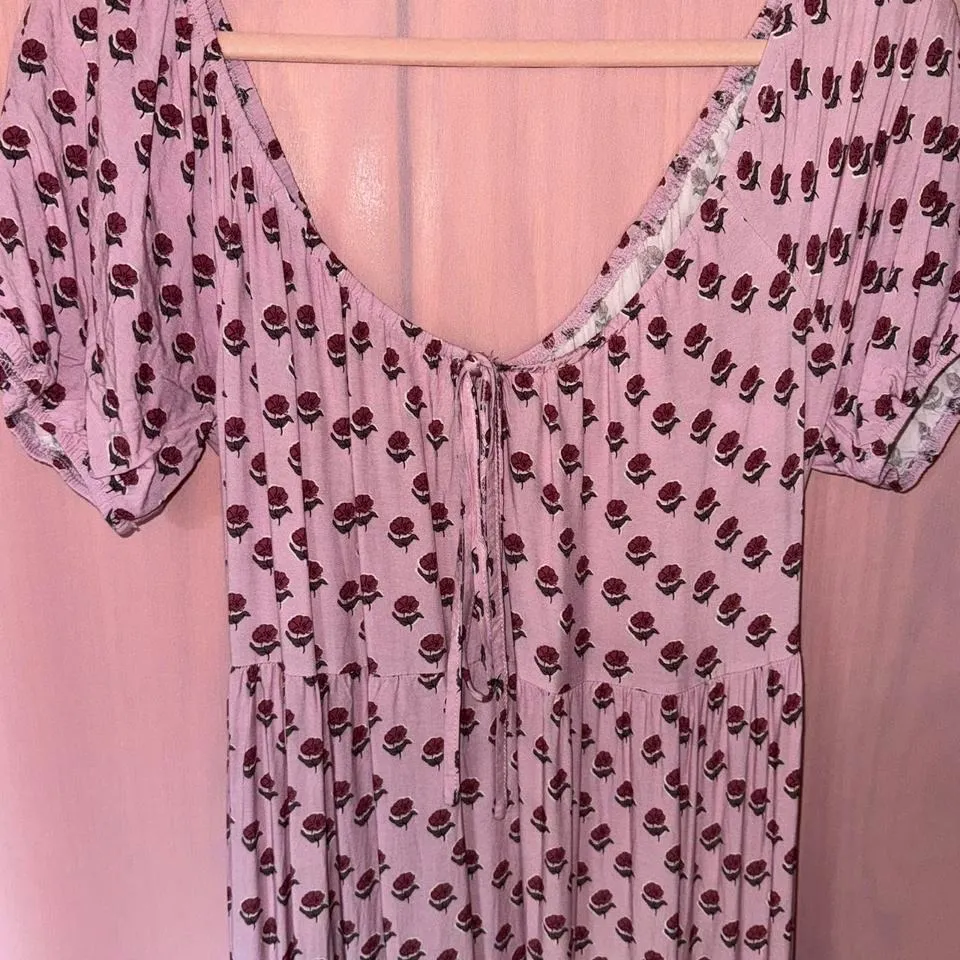 Pink and Purple Floral Print Babydoll Dress Size L - Image 3