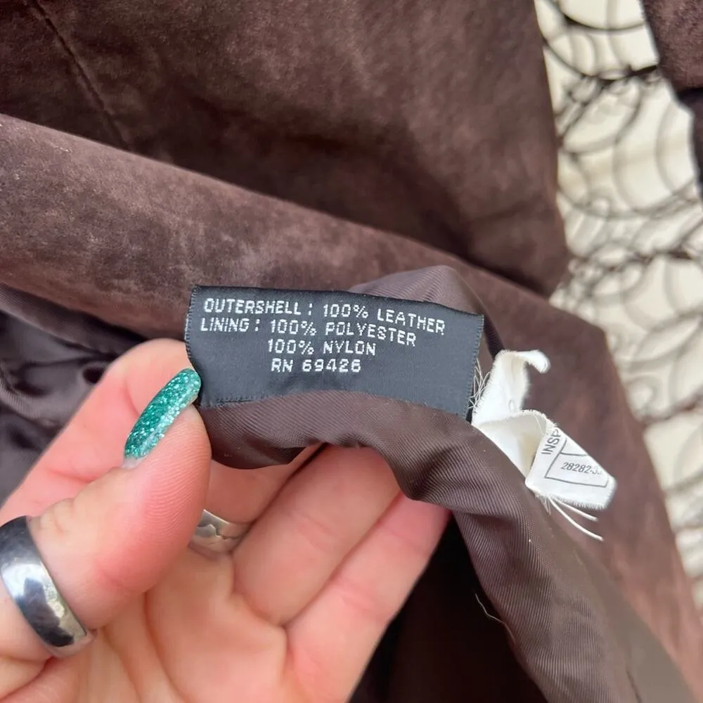 90s Wilsons Leather Maxima Brown Harry Potter Dark Academia Trench Coat LARGE - Image 6