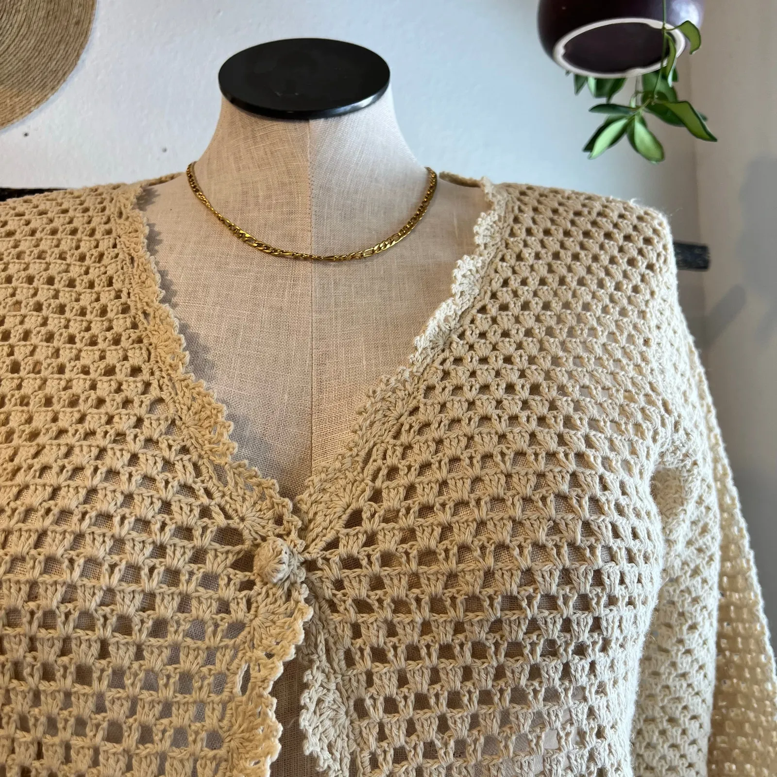 Vintage Norm Thompson Linen Cotton Loose Knit Short Sleeve Sweater Size Large Tan - Image 11