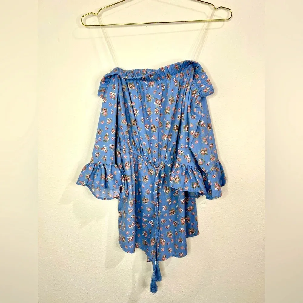 Blush 🆕 Hint of  Blue Floral Romper - Image 5