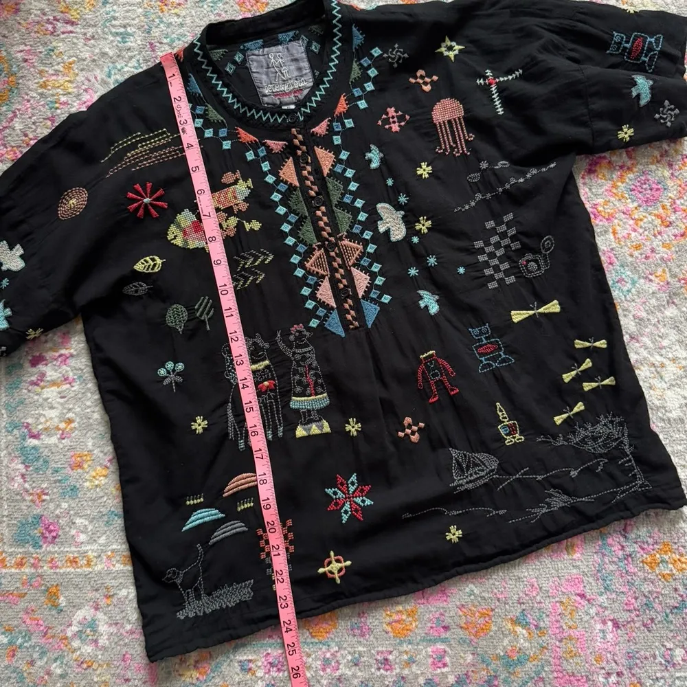 Johnny Was Pete & Greta Seraphina Black Embroidered Short Sleeve Top Women’s XS - Image 7