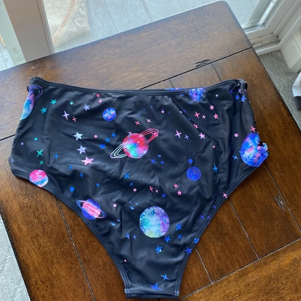 DRESSFO galaxy print caged top high waisted bottom peekaboo side bottoms Purple Size 3X - Image 11
