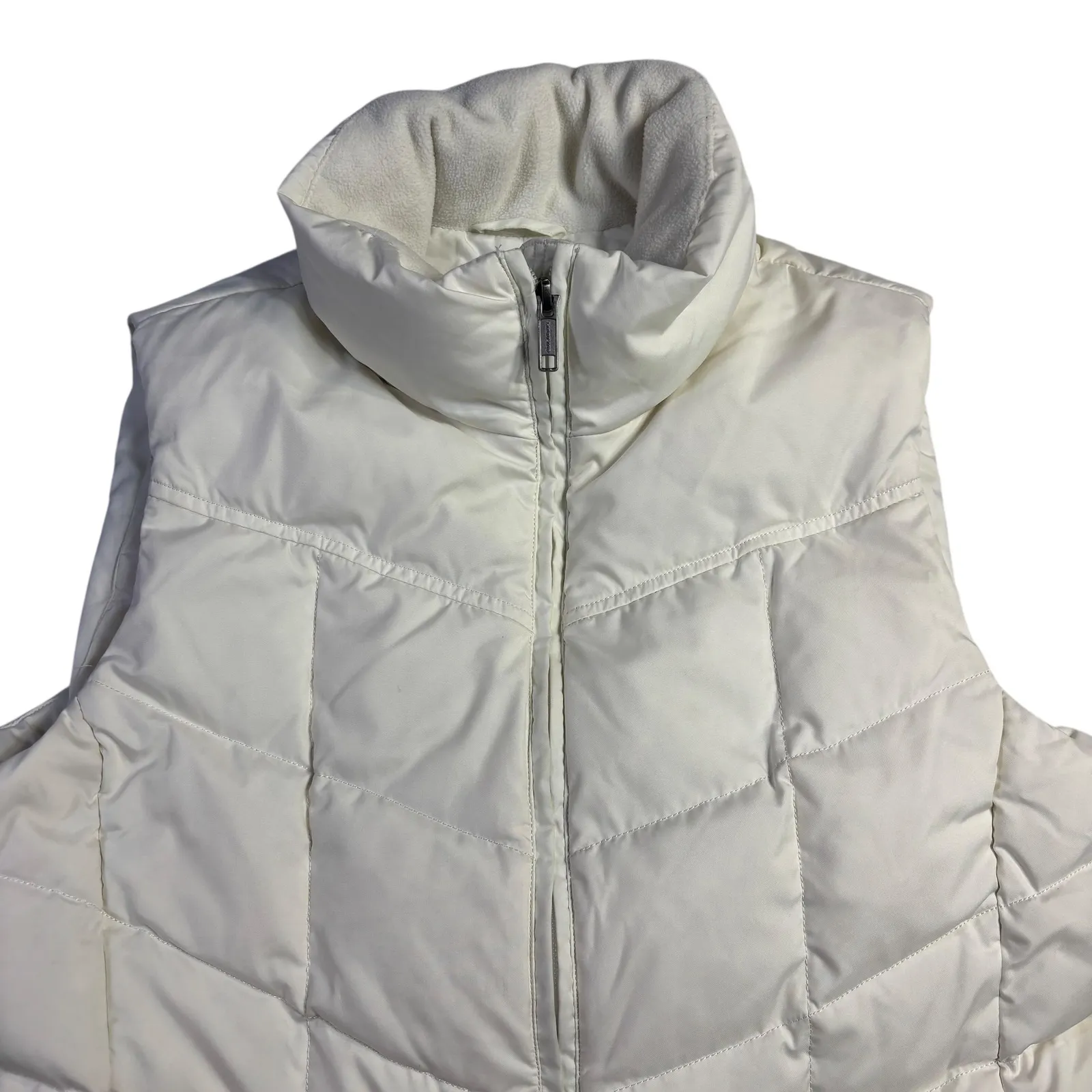 Lands End Womens Puffer Vest Cream M 10-12 Stand Collar Down Insulated Zip Up - Image 5
