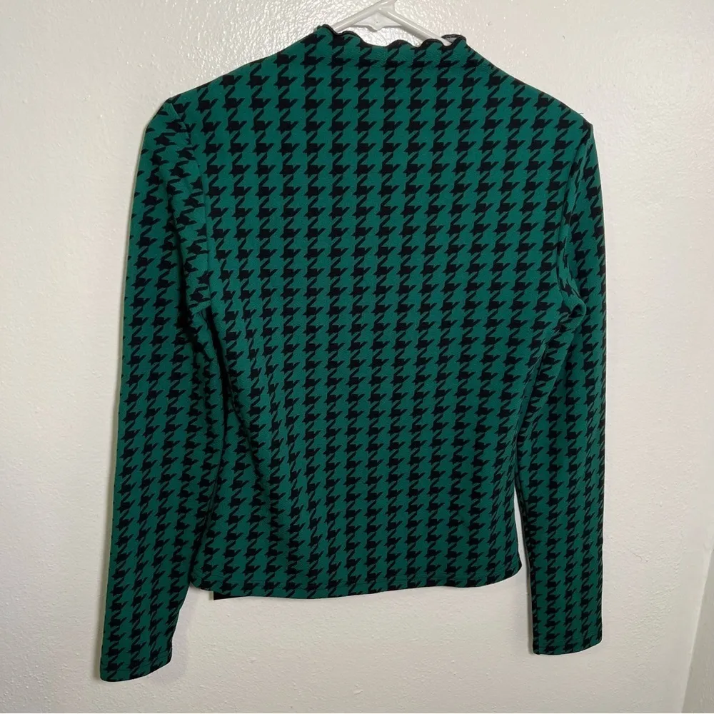 SHEIN SXY Long Sleeve Cut Out Blouse Green Houndstooth M - Image 9