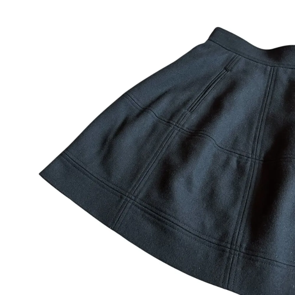 Theory Black A-Line Wool Blend Skirt Mini Length Stitching Size 0 Women's - Image 4