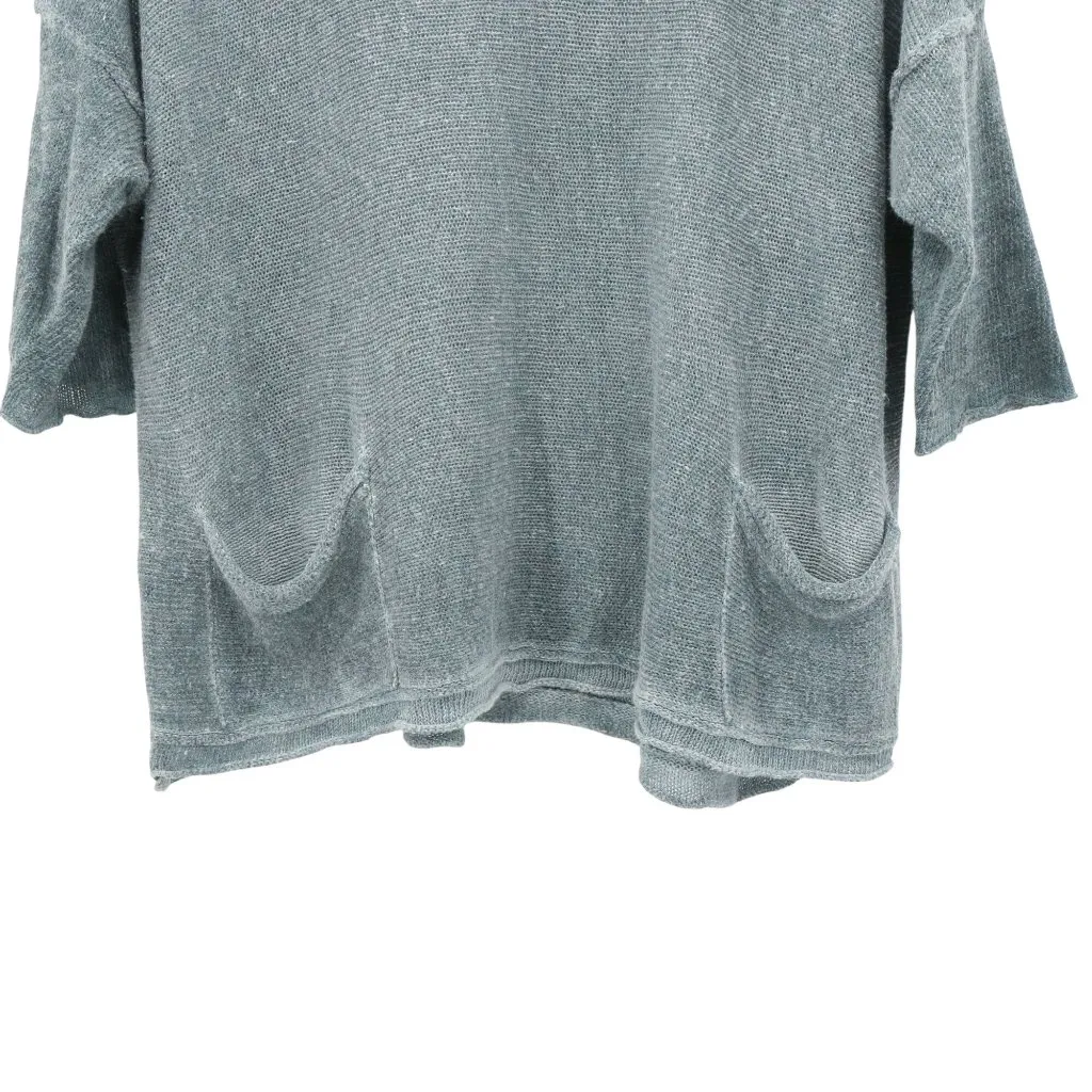 Grizas Oliato Washed Linen Lagenlook Boxy 3/4 Sleeve Pocket Sweater M Blue Size M - Image 2