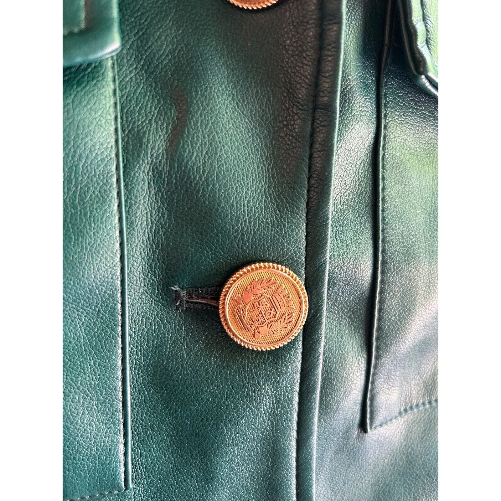 7 For All Mankind Womens Faux Leather Button Up Crop Jacket Green‎ Size Medium - Image 5