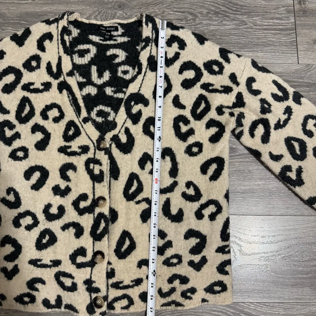Her Bottari Women Tan Black Leopard Print Cardigan Oversized Long Sweater Sz S/M - Image 13