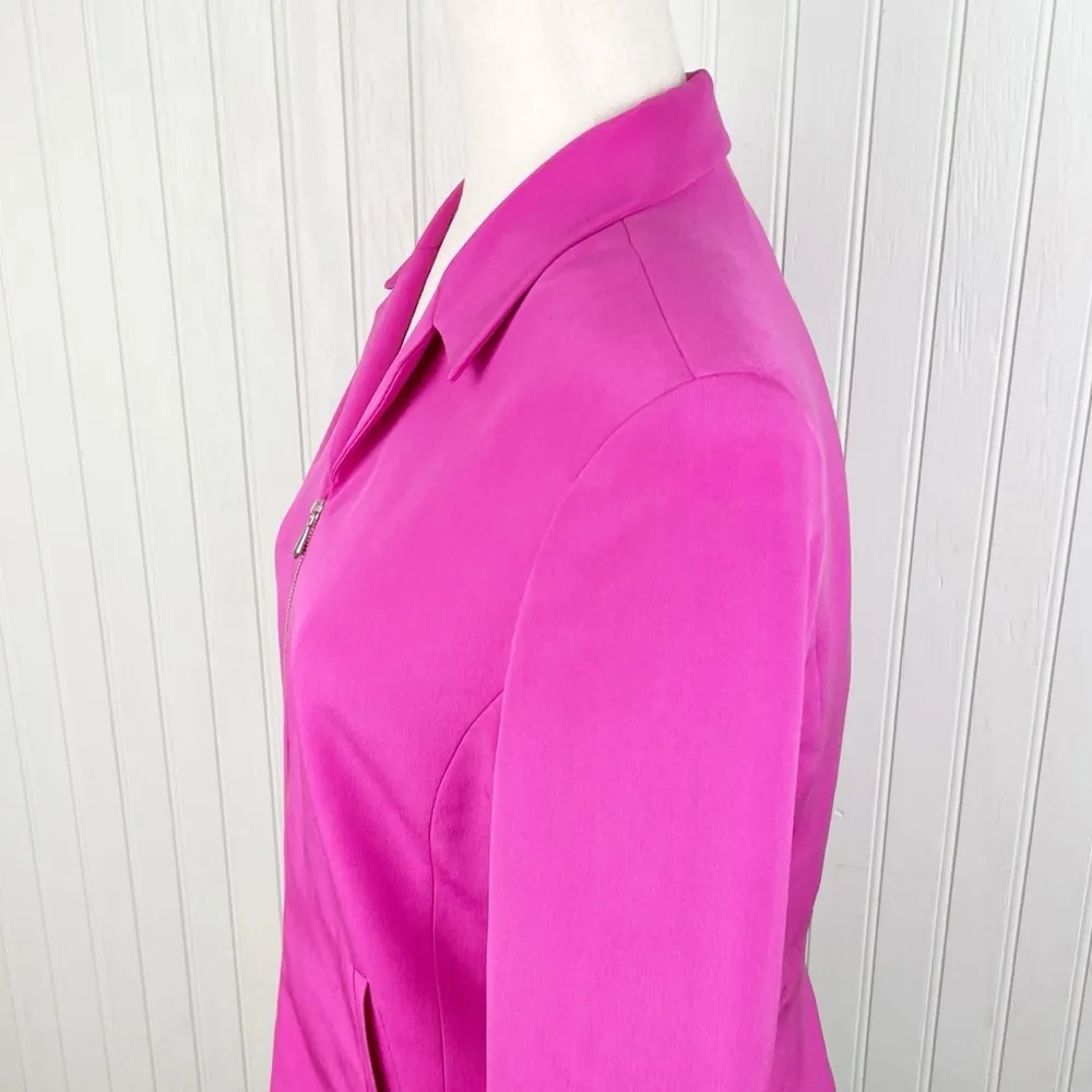 Design by Pat Argenti Full Zip Blazer Jacket Silk Barbie Pink Women's Size 6 - Image 4