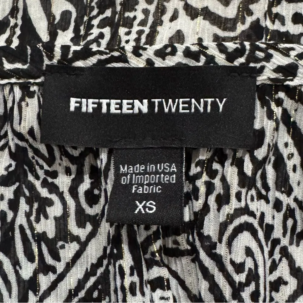 Fifteen Twenty Black White Gold Tie Neck Blouse Women’s XS - Image 2