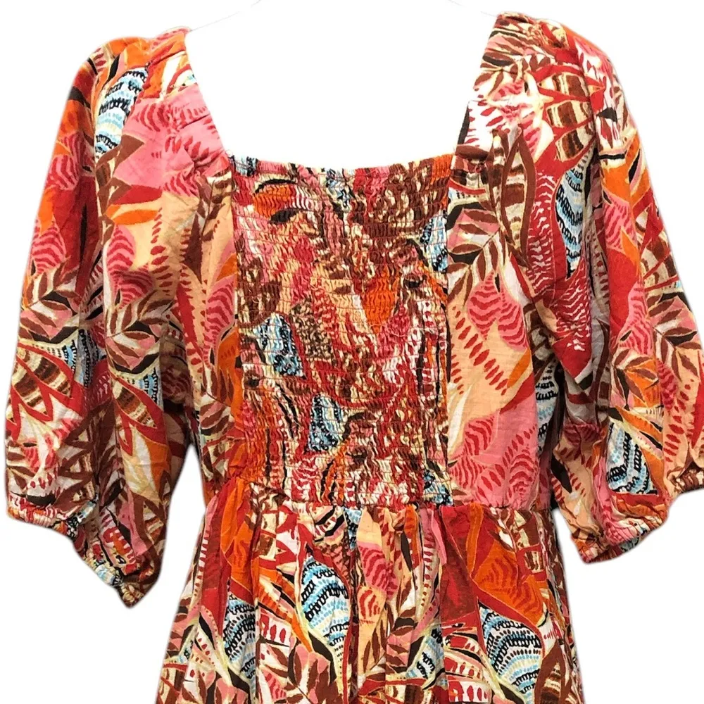 Mlle Gabrielle Tiered Bold Pattern Smocked Back Flowy Tunic Dress - Image 5