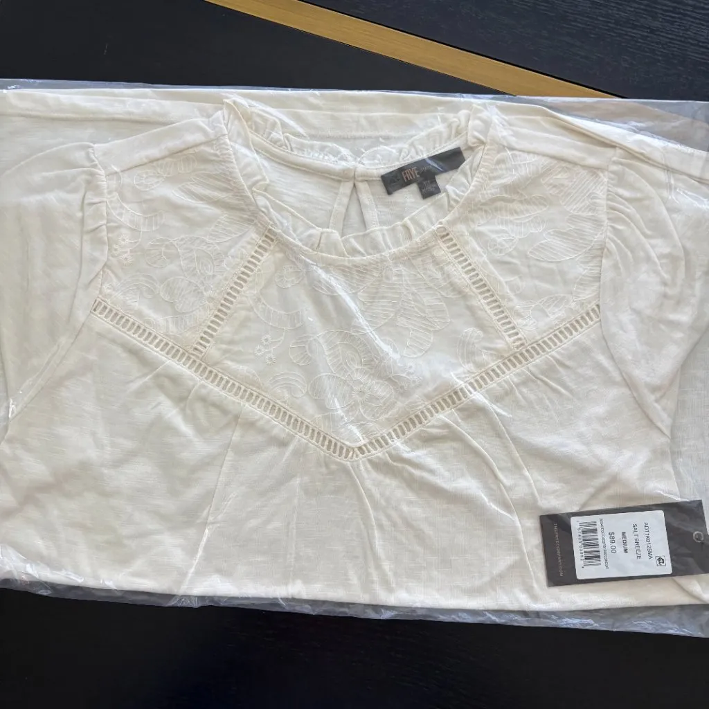 Frye Embroidered Yoke Tee Cream Size Medium – NWT - Image 6