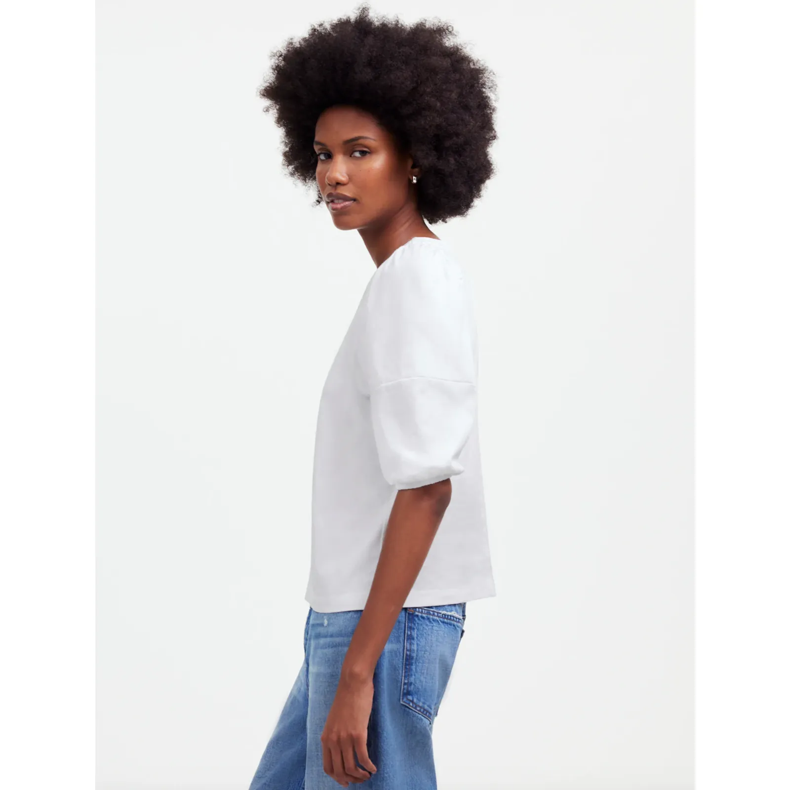 Madewell Puff Sleeve Tee Shirt Cotton Top Relaxed Minimalist Eyelet White XS NWT - Image 2