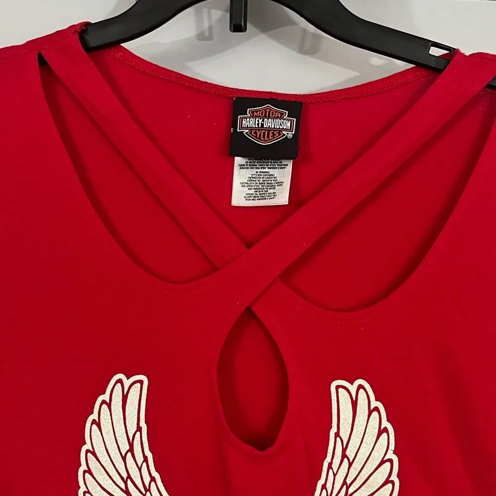 Harley Davidson 2011 Criss Cross Red Tee Shirt Size Medium “Ocean State” - Image 3