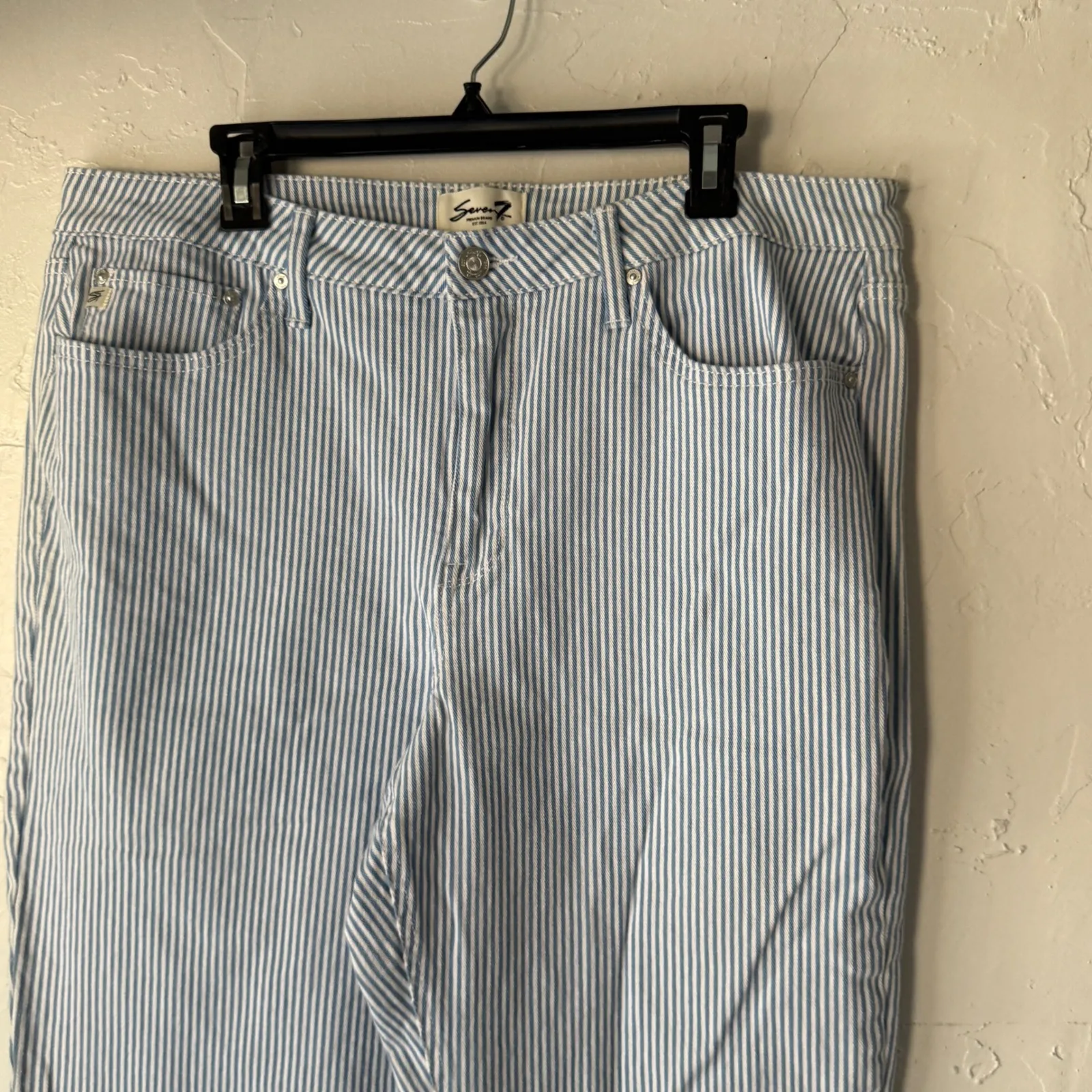 Seven7 Women's Striped Straight Leg‎ Jeans Blue White Size 16 Retro 2010s - Image 2