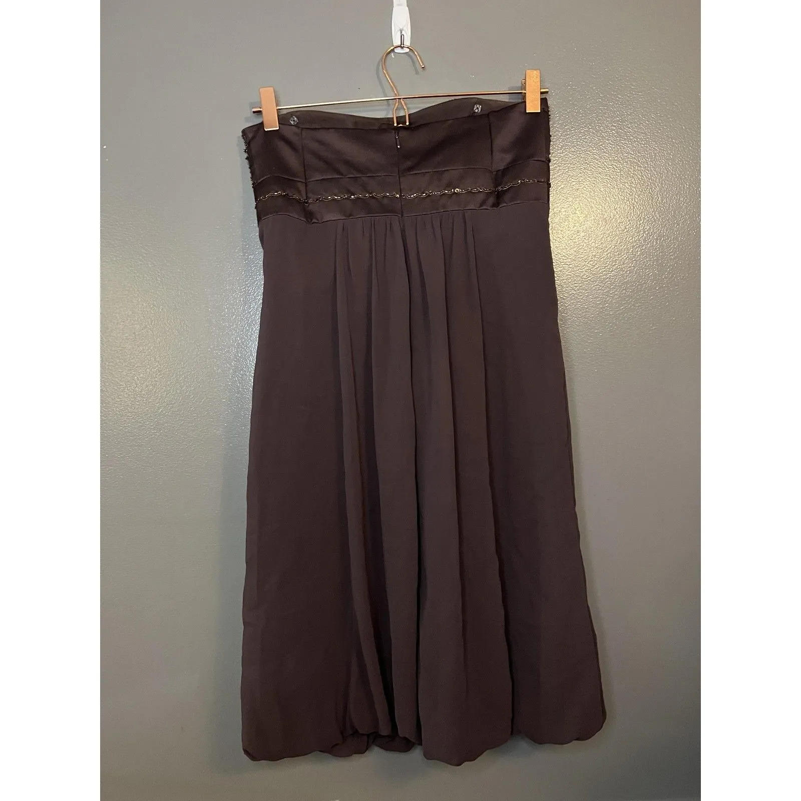 David's Bridal Dress Womens 4 Brown Strapless Chiffon Beaded Bridesmaid 13128 - Image 3