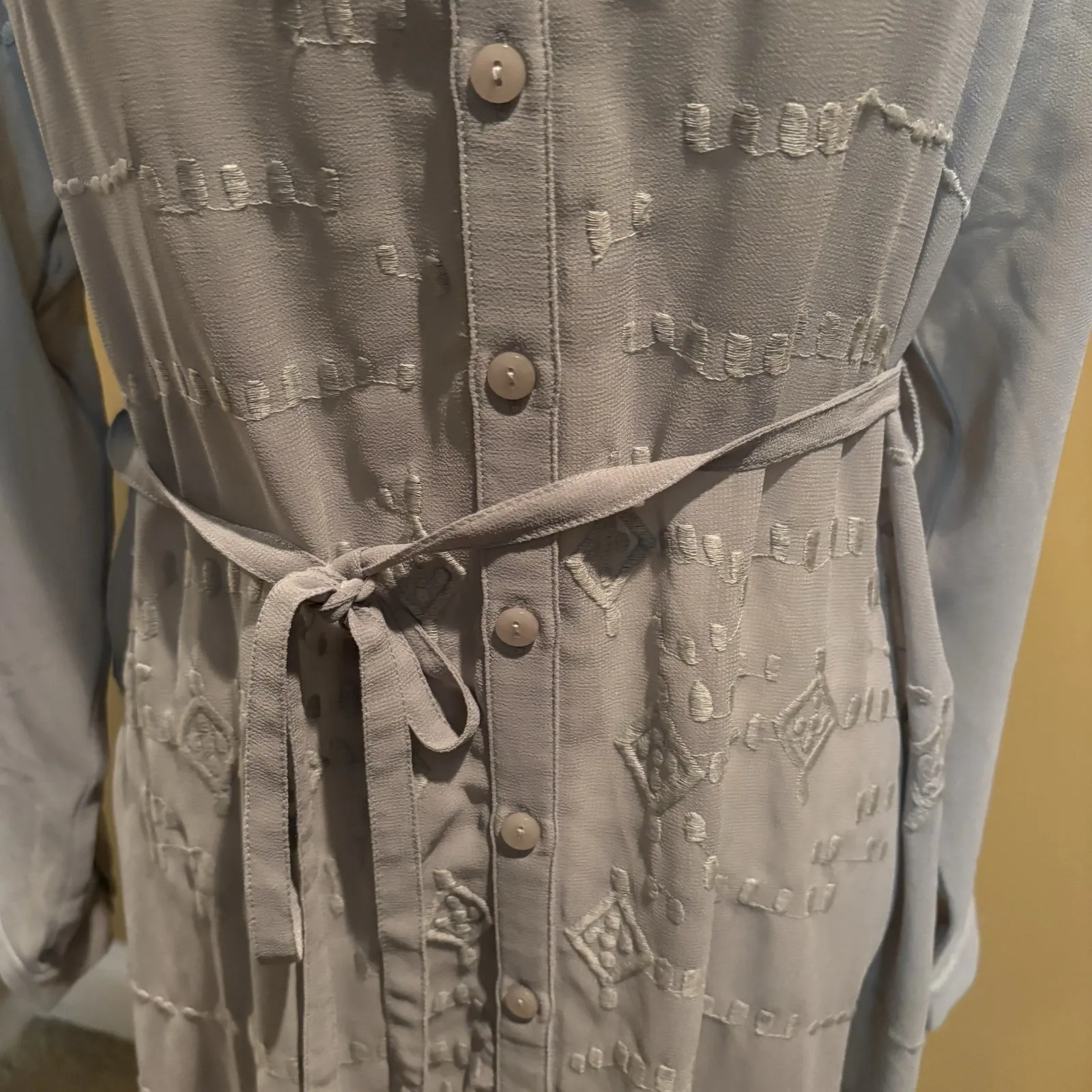Soft Surroundings Dress Womens Small Gray Sheer Chiffon Button‎ Up Duster - Image 5