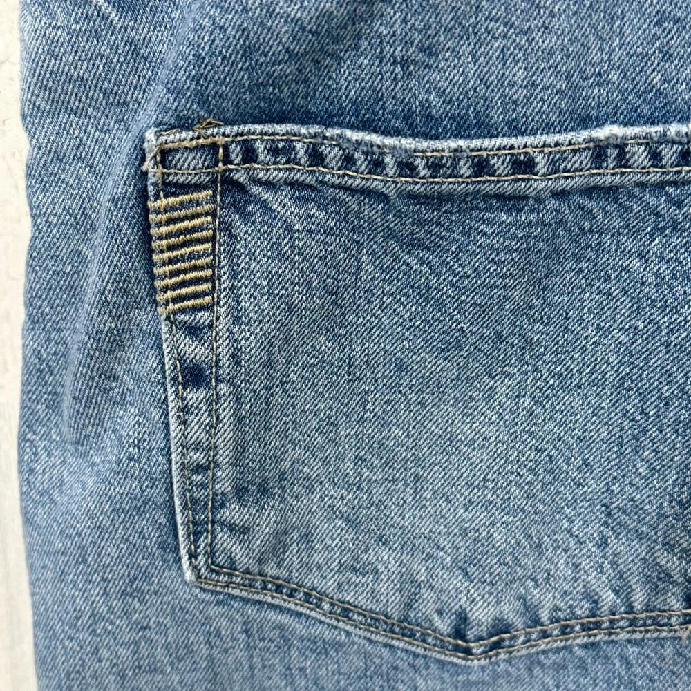 Paige SZ 27 Retta Overall Mini Jean Dress Frayed Hems Whiskered Medium Wash Blue - Image 5