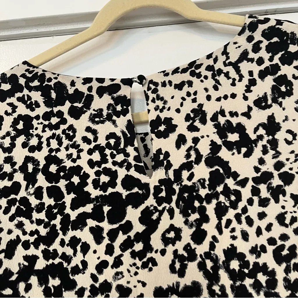 J. Crew Black and Cream Leopard Cheetah Print Long Sleeve Mini Dress pockets 12 - Image 8