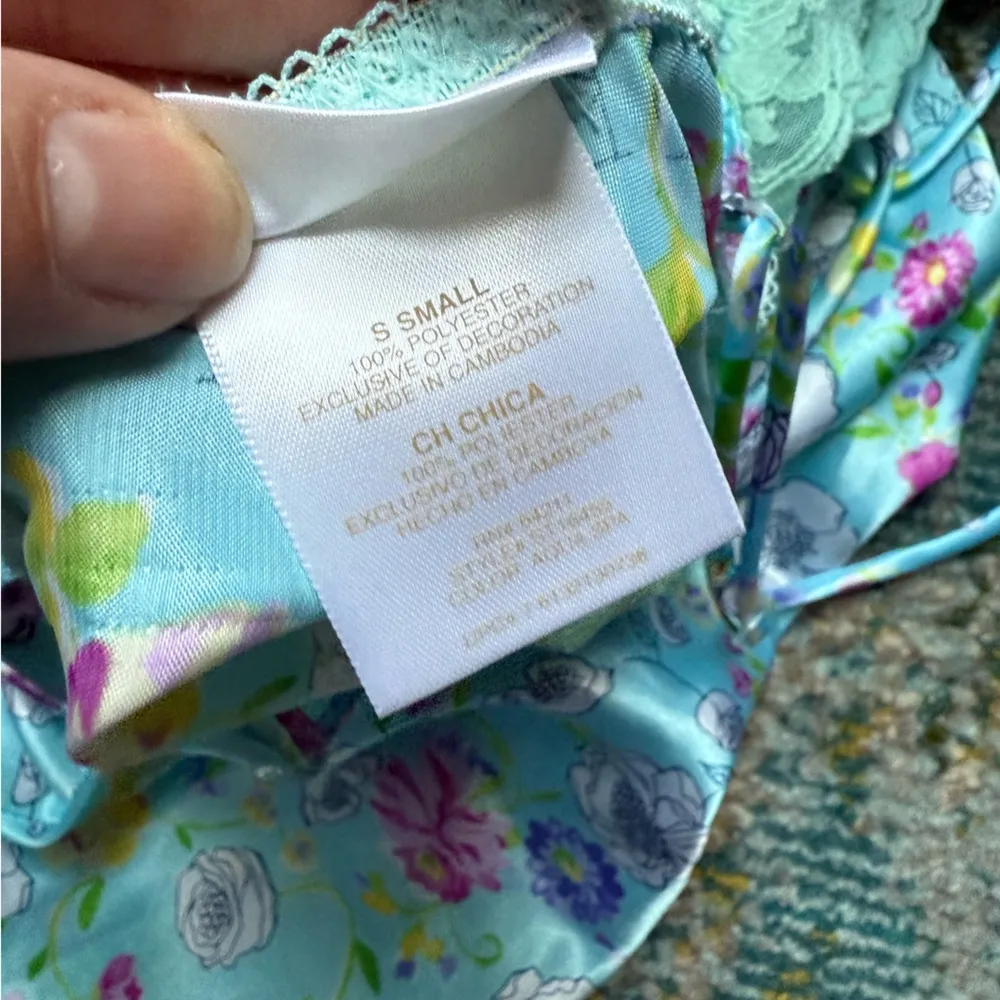 Vintage 90s Y2K Secret Treasures blue floral lace short slip dress, size small - Image 8