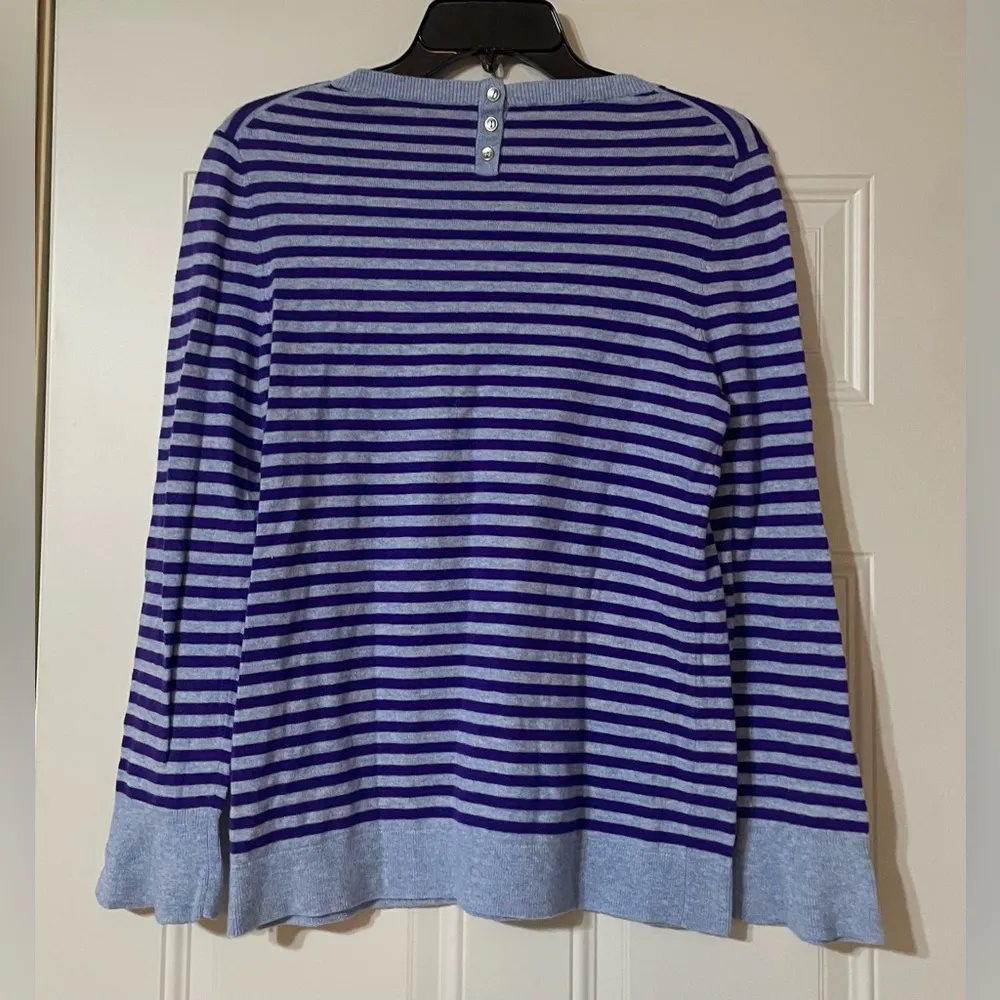 Talbots Striped Tulip Sleeve Lambswool Sweater Size Small Blue Purple EUC - Image 5
