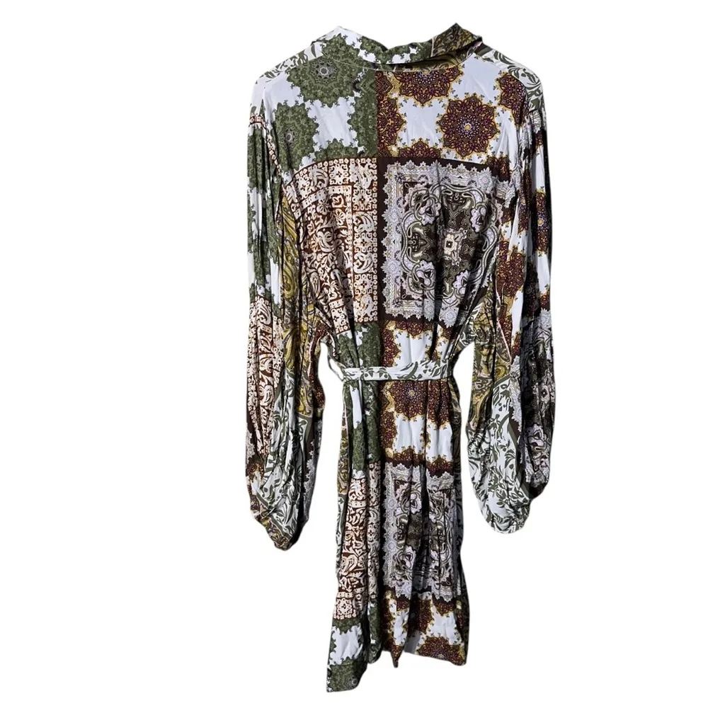 Talisman Paisley Long Sleeve Button Front Dress Size Large White - Image 5