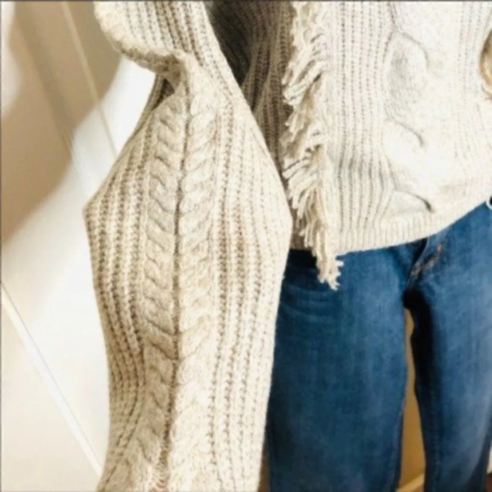 Abound Cable Knit Fringe Sweater Pullover Grey S - Image 7