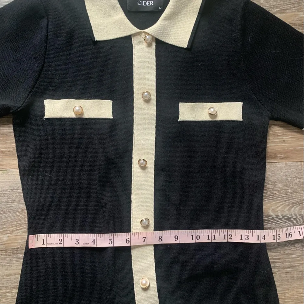 Cider Black Knit Dress with Notched Collar M - Image 7