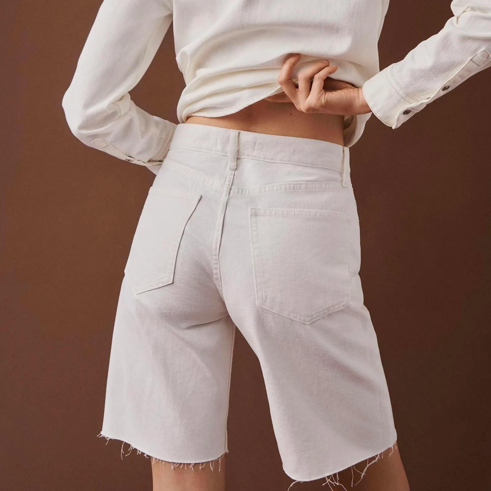 Mango Anais Fray Hem Mid-Rise Denim Bermuda Shorts White NWT Size 18 - Image 8