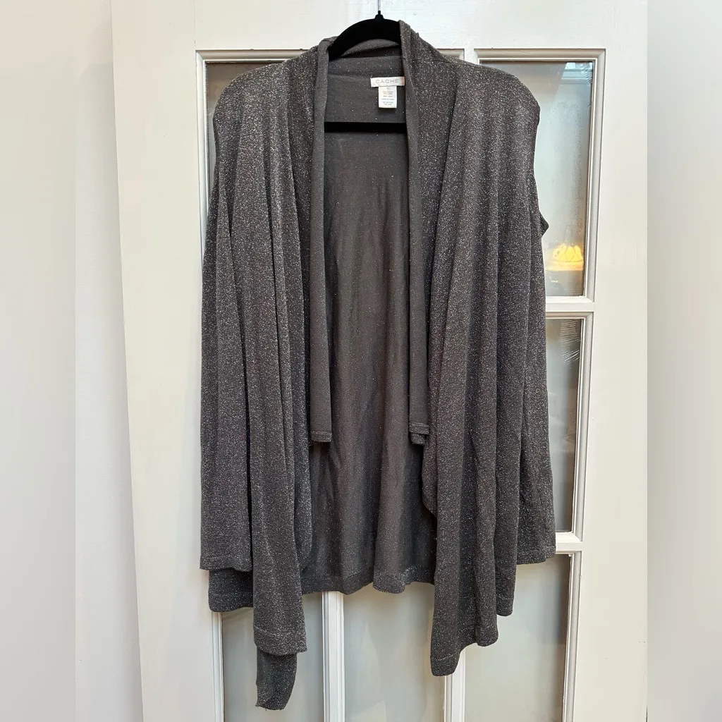 Vintage Cache Y2K Silver Taupe Metallic Open Front Cardigan Sweater Size XL - Image 11