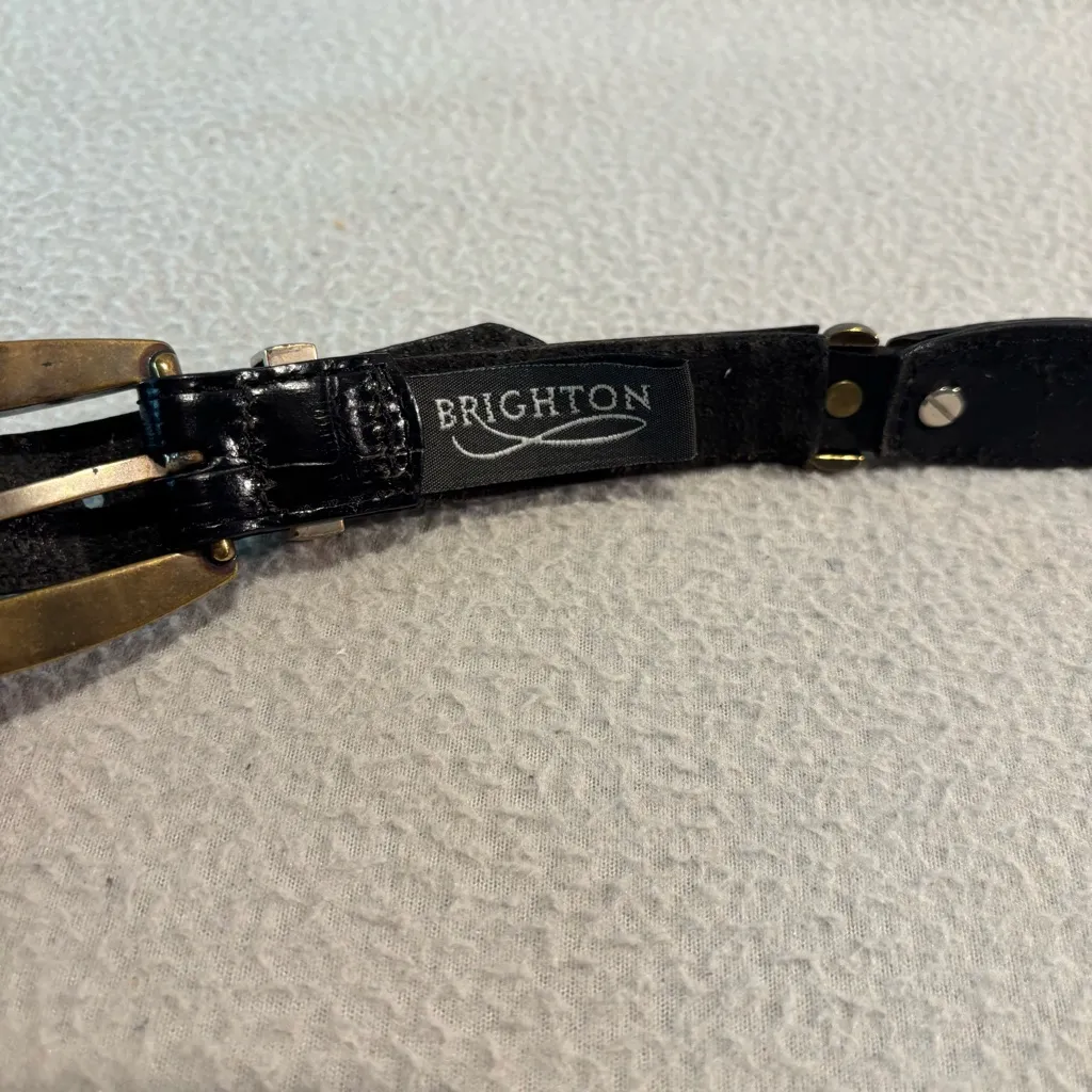 Brighton Concho Belt Unisex Black Western Silver Gold-tone Metal Conchos L34 Vtg - Image 4