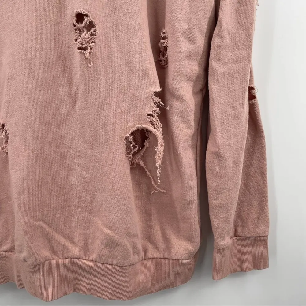COTTON EMPORIUM Hoodie Sweatshirt Distressed Holes Dusty Pink Comfy Size Medium - Image 6
