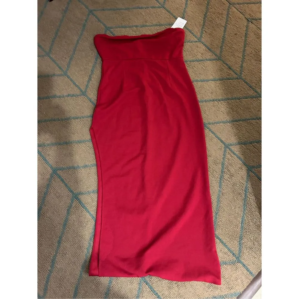 NEW Wine Red Tube Strapless Side Slit Bodycon Dress 12/14 - Image 3