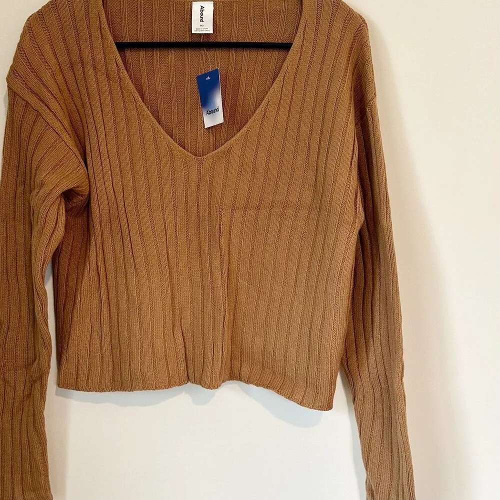NWT Abound by Nordstrom Long Sleeve Ribbed V-Neck Cropped Knit Top - XS - Image 5