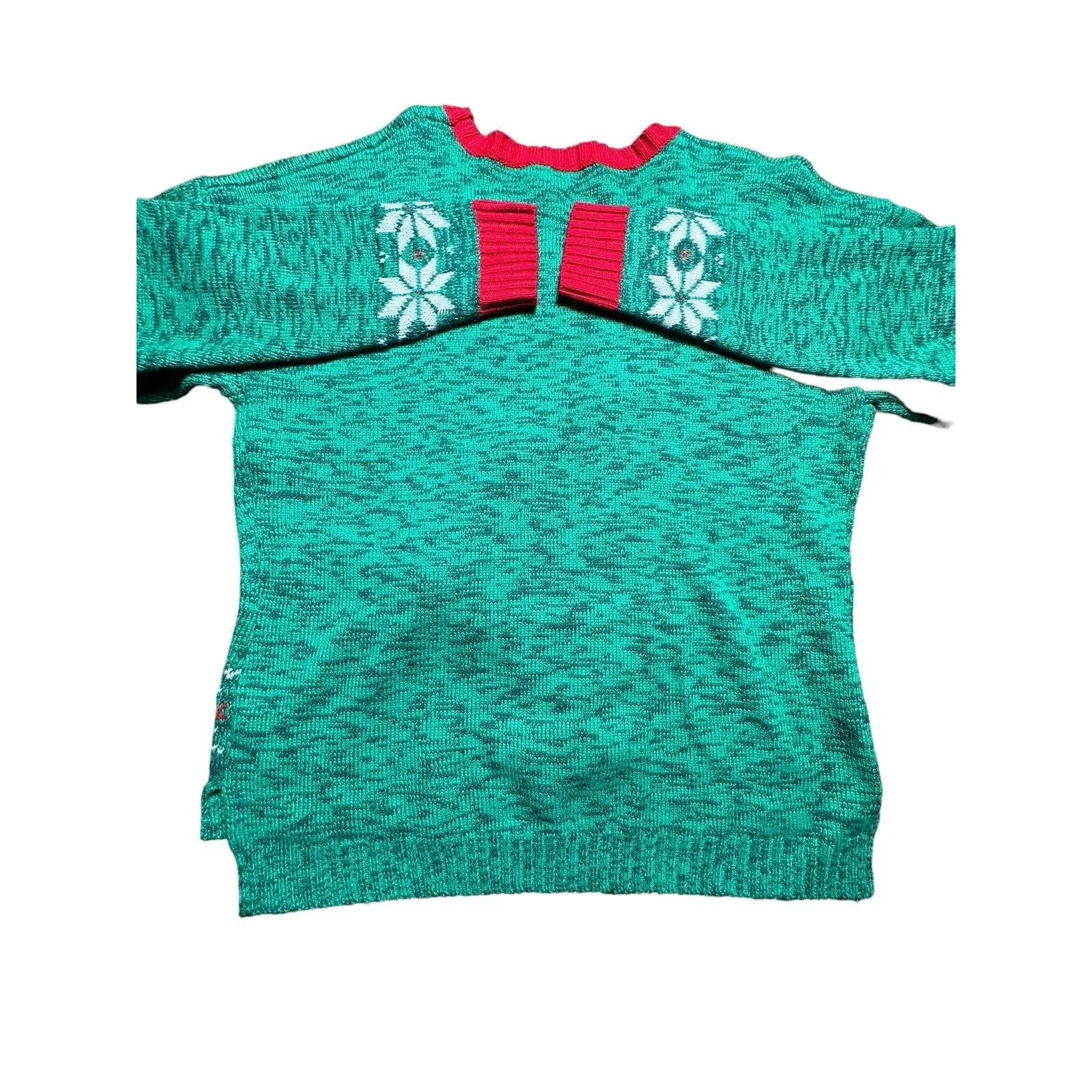 99 Jane Street XL Christmas Knit Green Sweater Cat‎ Appliqué Crew Neck #X9 - Image 9