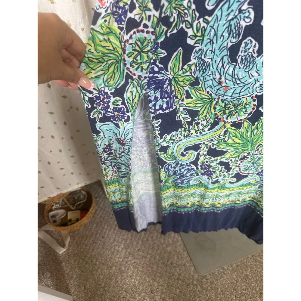 Lilly Pulitzer Surplice Raina Navy Escape Artist Side Slit Maxi Dress XS - Image 4