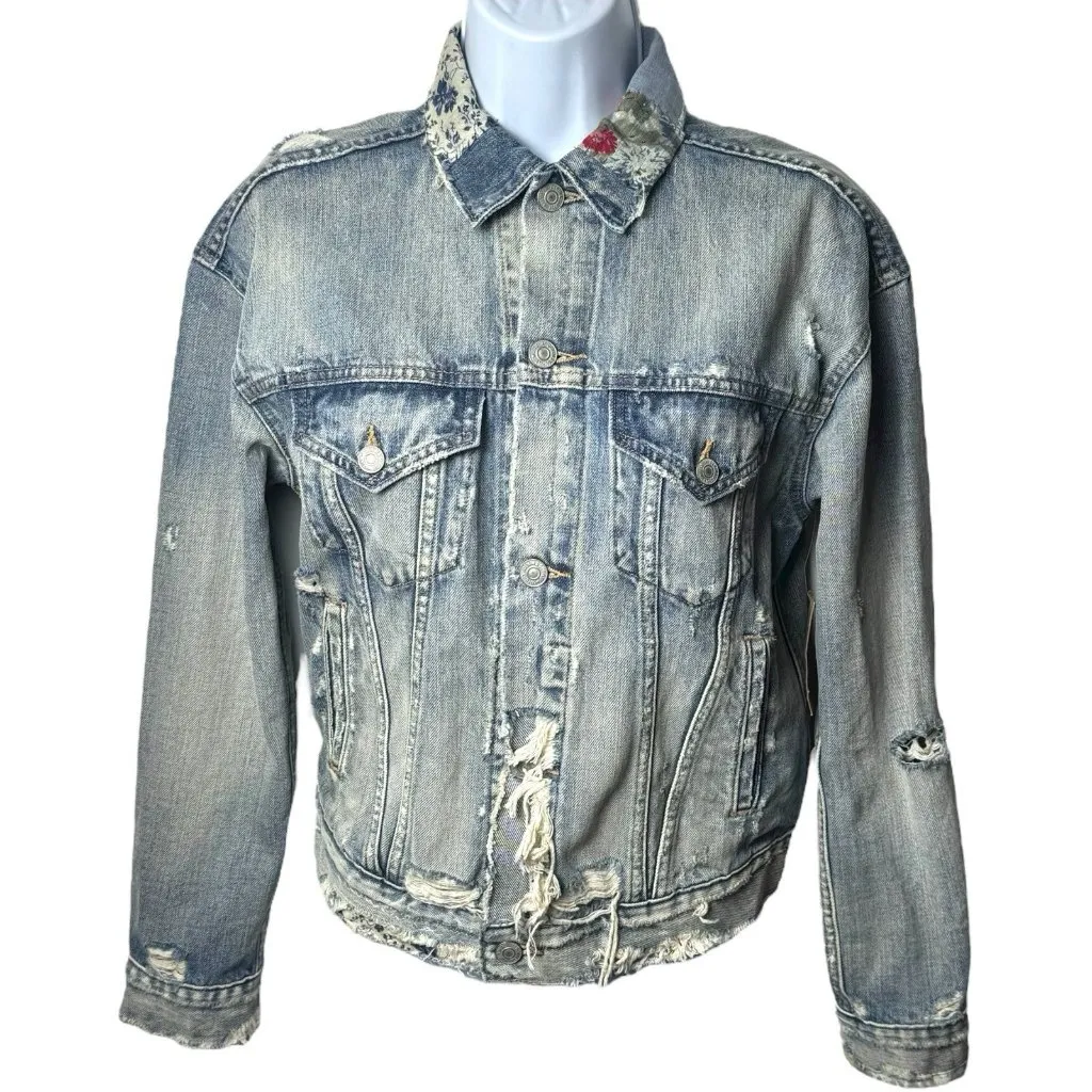 NEW Ralph Lauren Denim & Supply Jean Jacket Distressed Patchwork Rodeo Comfort S - Image 2