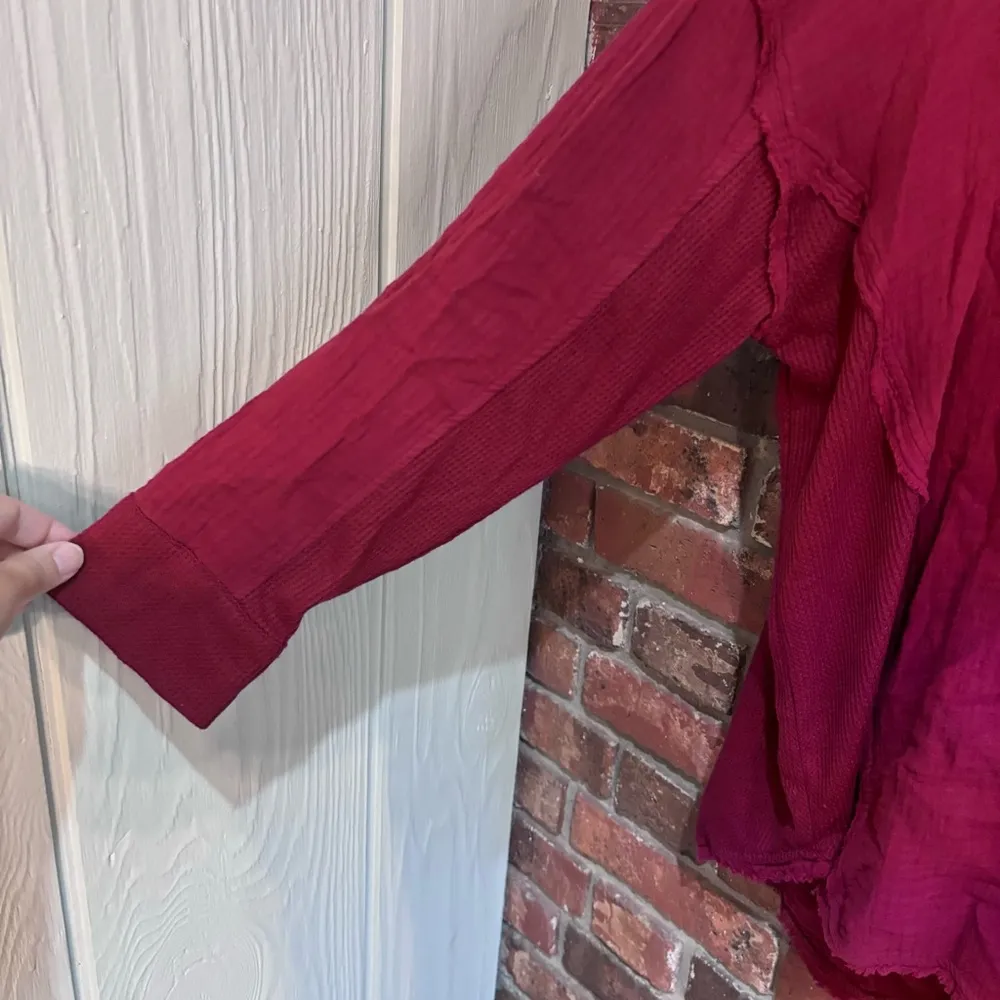 NWT White Birch womens thermal waffle knit gauzy henley top burgundy XL - Image 4