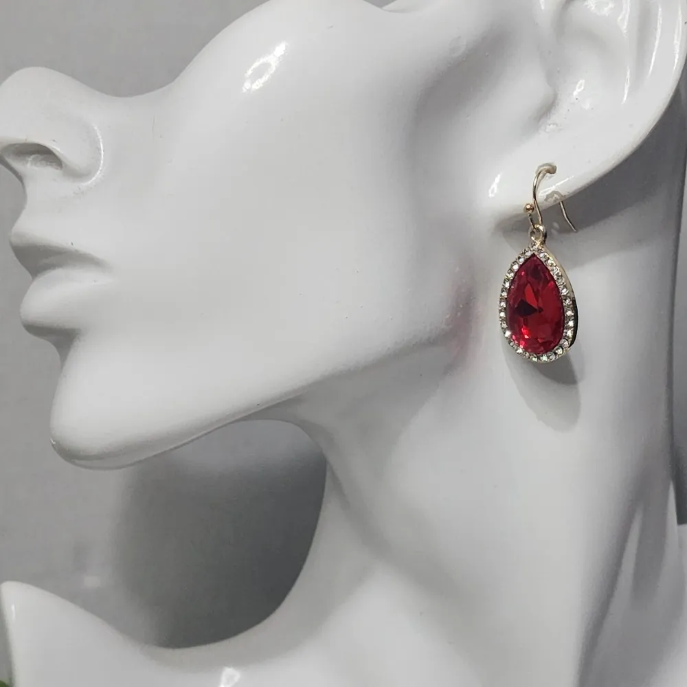 Multi Color Crystal Statement Crystal Necklace Earrings Set Green - Image 6