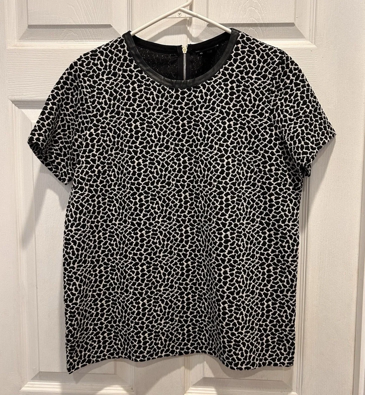 Club Monaco Leopard Print Pullover Top Women's Size Large Mixed Media Neck - Image 1