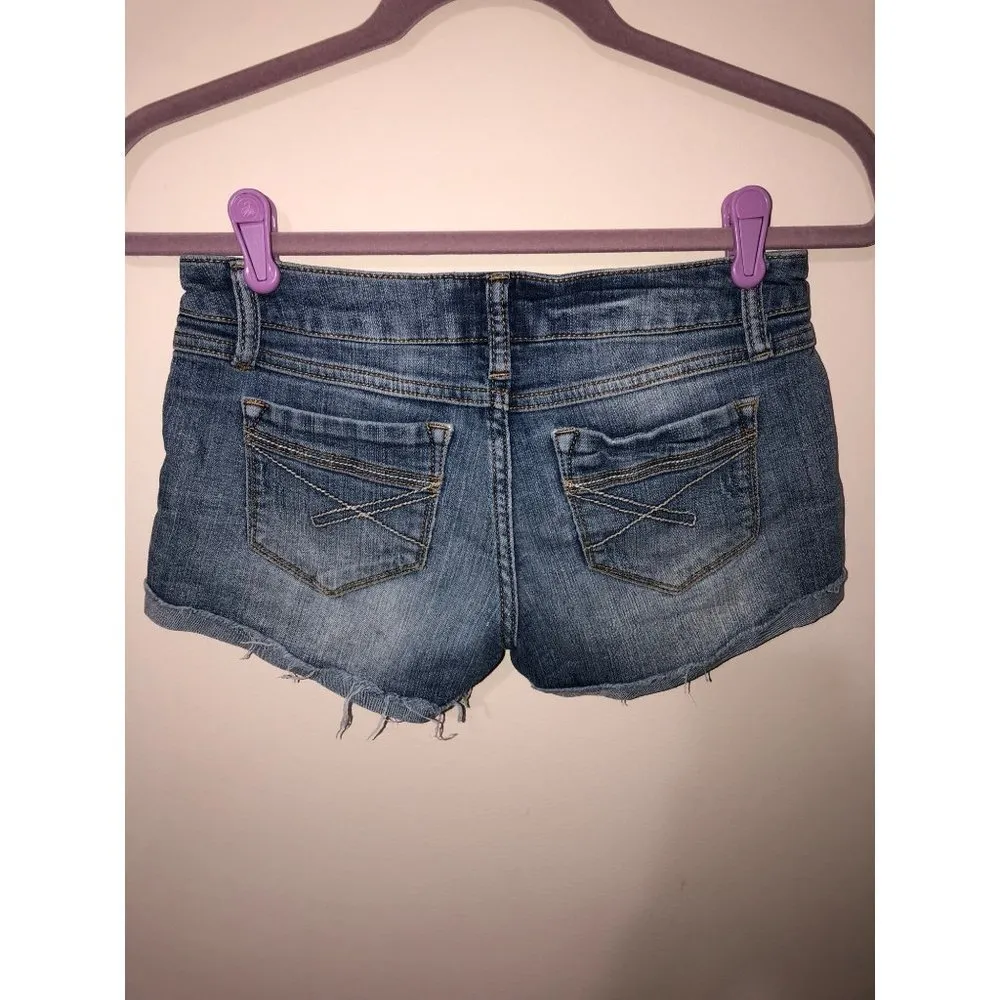 So Size 1 Cut Off Jean Shorts Blue Stretch Boho Beach Summer Festival - Image 3