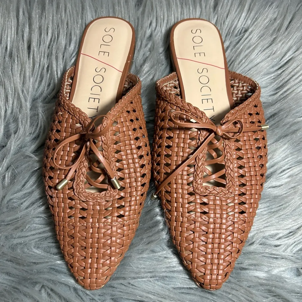 Sole Society Beylane Flat (Women) Woven Tan Mules Size 7M - Image 2