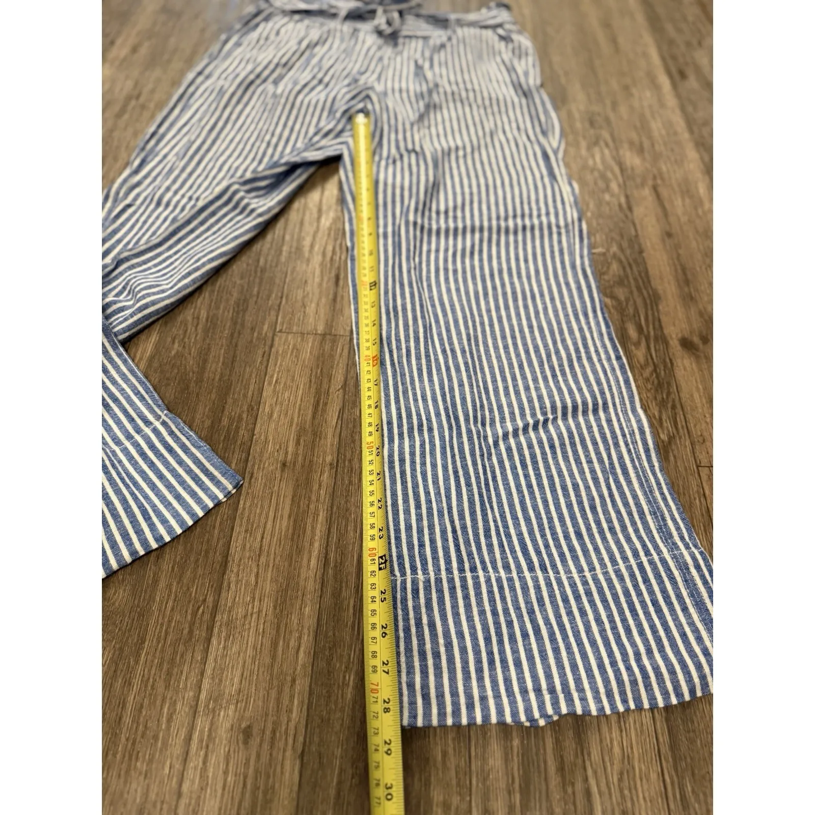 Jolt Linen Blend Wide Leg Pants Blue Striped  Paperbag Large‎ - Image 3