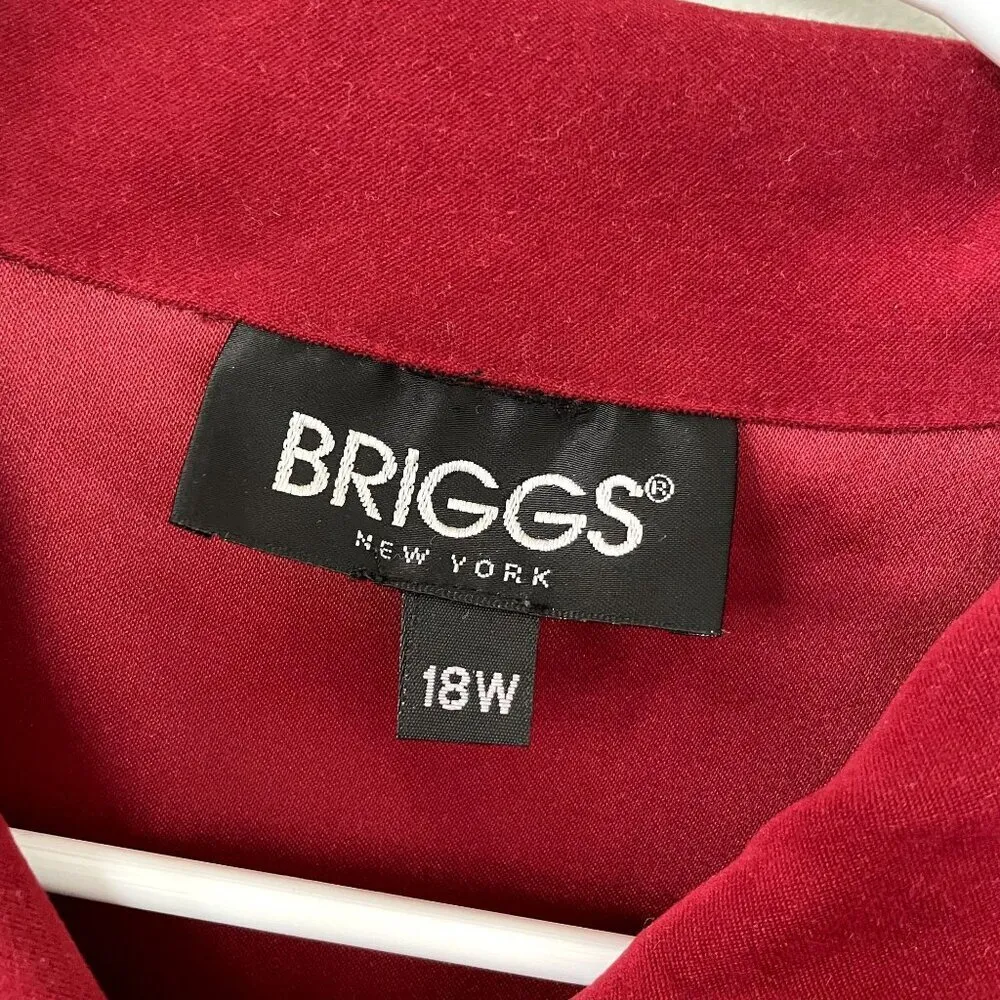 Briggs NY red velvet style collared full zip long sleeved shirt women size 18W - Image 3