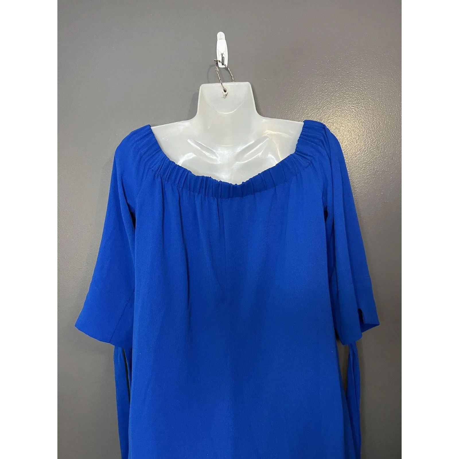 Vince Camuto Dress Womens 6 Blue Off Shoulder 3/4 Sleeve Shift Short Mini - Image 7