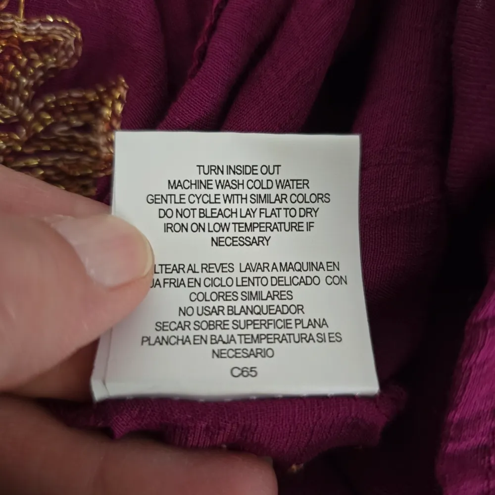 Figueroa & Flower Purple & Gold Floral Embroidered Crepe Blouse Size Small - Image 9