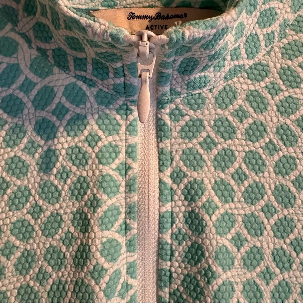 Tommy Bahama Women Top Sz XS Quarter Zip Mock Neck Mesh Panel Arms Aqua Layering - Image 6