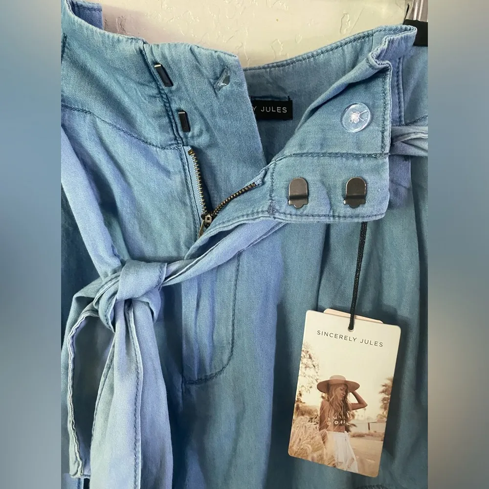 Sincerely Jules Shorts Blue High Rise Paper Bag Short Tie Waist NEW Sz Medium - Image 3